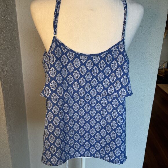 Lily White Blue And White Cami Dressy Tank With Cross Front Size Large - Picture 3 of 9